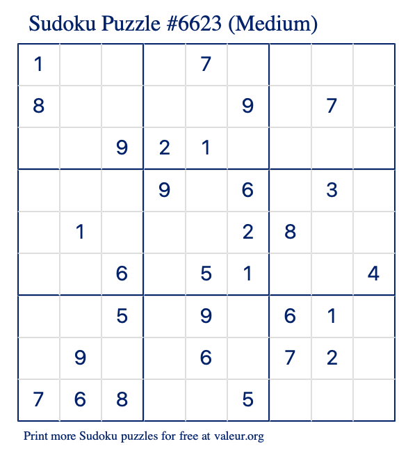 Free Printable Medium Sudoku Puzzle number 6623