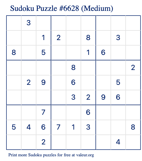 Free Printable Medium Sudoku Puzzle number 6628