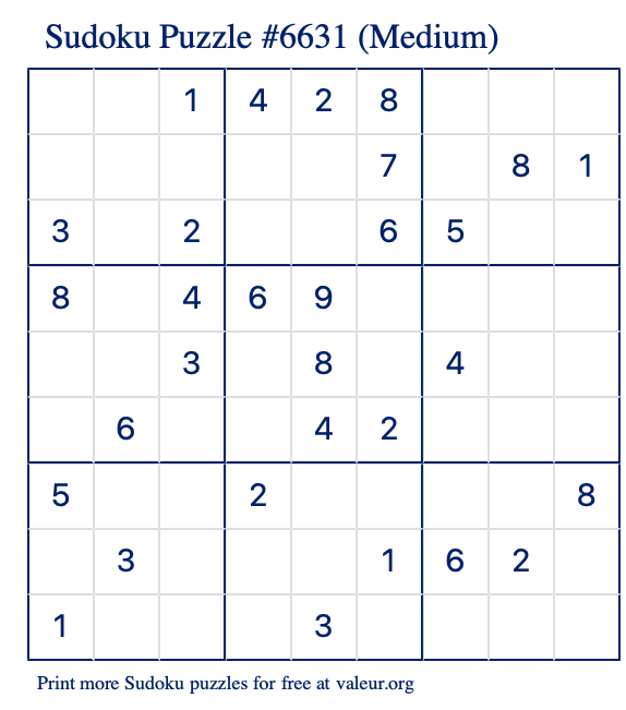 Free Printable Medium Sudoku Puzzle number 6631