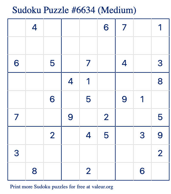 Free Printable Medium Sudoku Puzzle number 6634