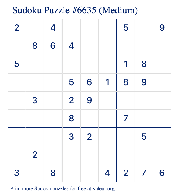 Free Printable Medium Sudoku Puzzle number 6635