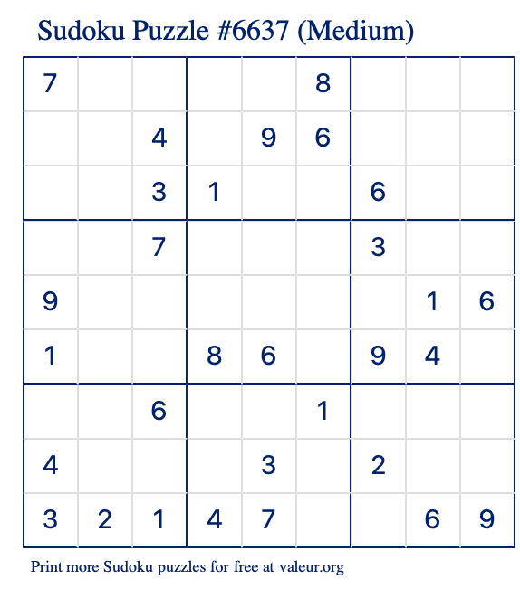 free printable medium sudoku with the answer 6637