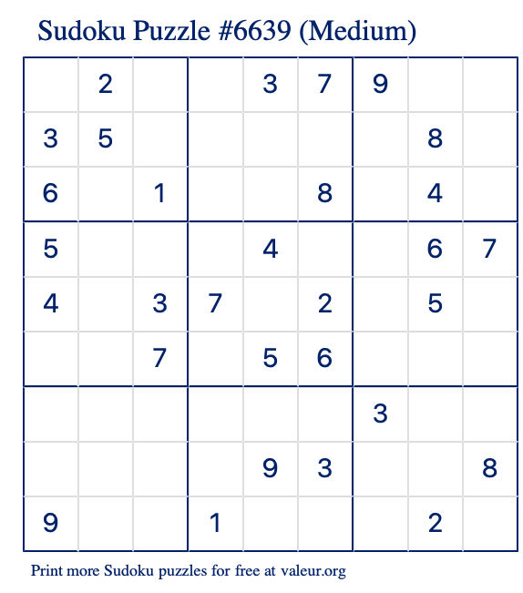 Free Printable Medium Sudoku Puzzle number 6639