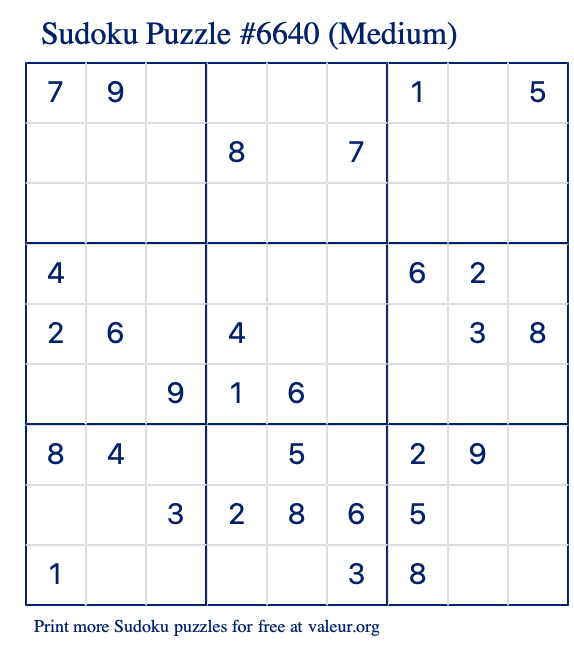 Free Printable Medium Sudoku Puzzle number 6640