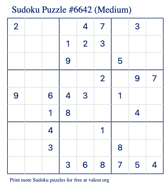 Free Printable Medium Sudoku Puzzle number 6642