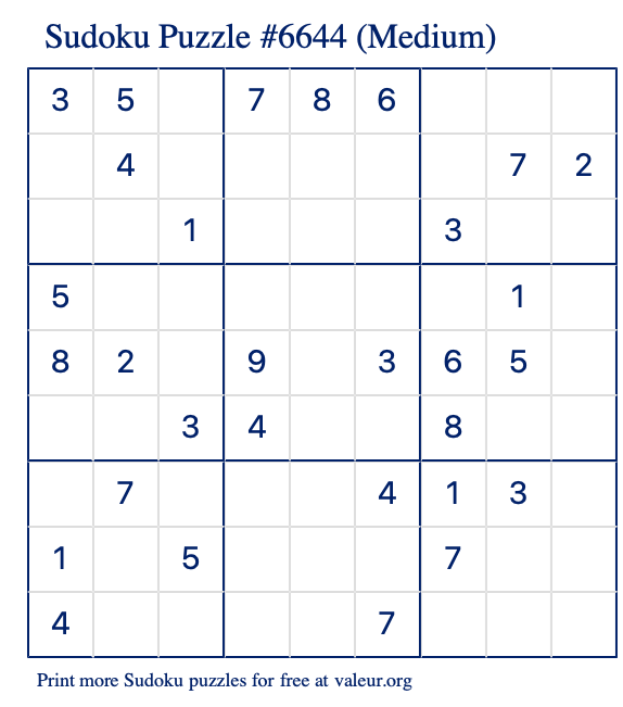 Free Printable Medium Sudoku with the Answer #6644