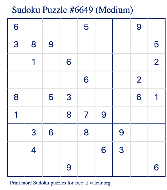 Free Printable Medium Sudoku with the Answer #6649