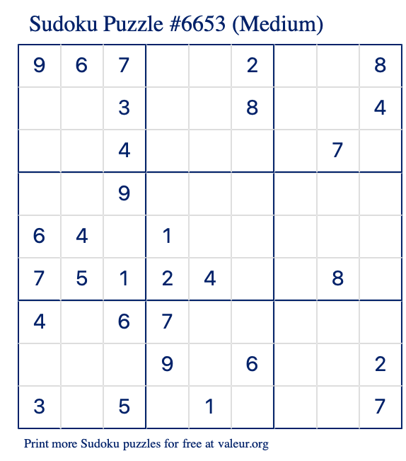 Free Printable Medium Sudoku Puzzle number 6653