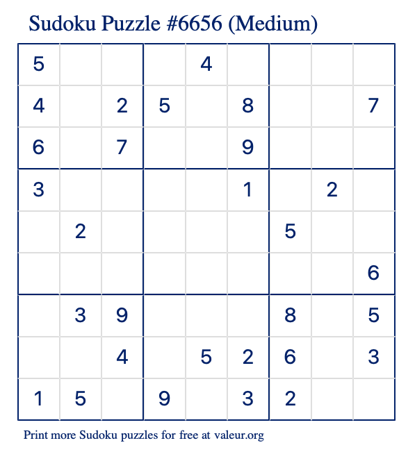 Free Printable Medium Sudoku Puzzle number 6656