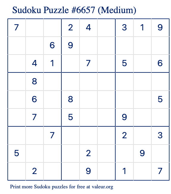 Free Printable Medium Sudoku Puzzle number 6657