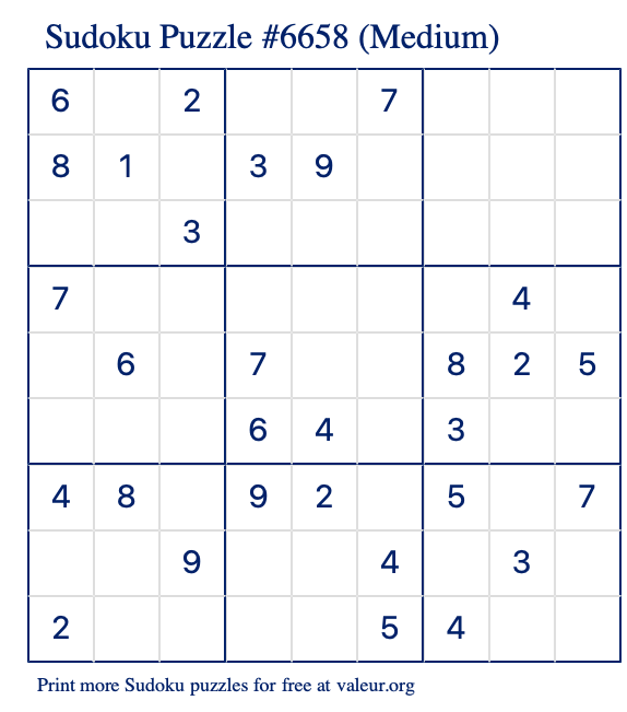 Free Printable Medium Sudoku Puzzle number 6658