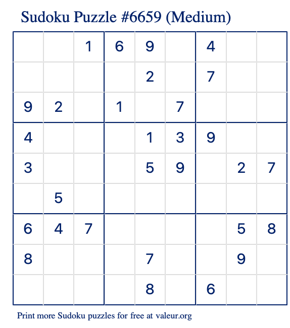 Free Printable Medium Sudoku Puzzle number 6659