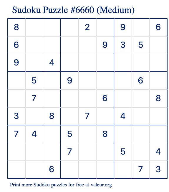 Free Printable Medium Sudoku Puzzle number 6660