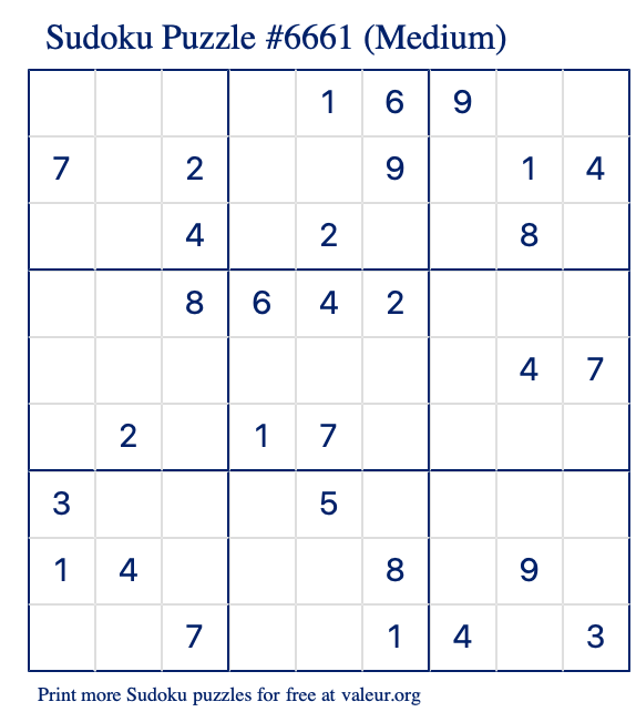 Free Printable Medium Sudoku Puzzle number 6661