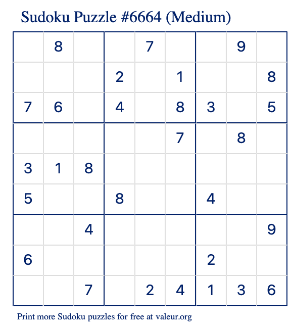 Free Printable Medium Sudoku Puzzle number 6664