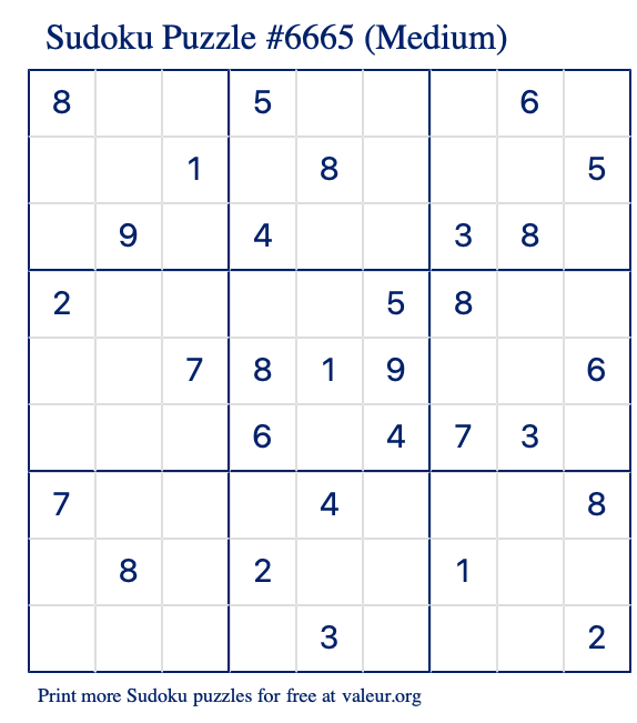 Free Printable Medium Sudoku Puzzle number 6665