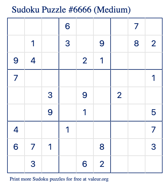 Free Printable Medium Sudoku Puzzle number 6666