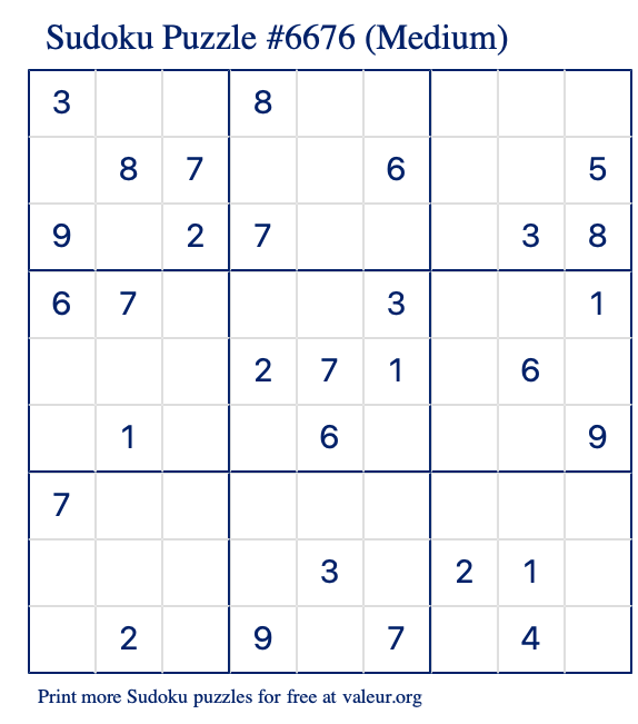 Free Printable Medium Sudoku Puzzle number 6676