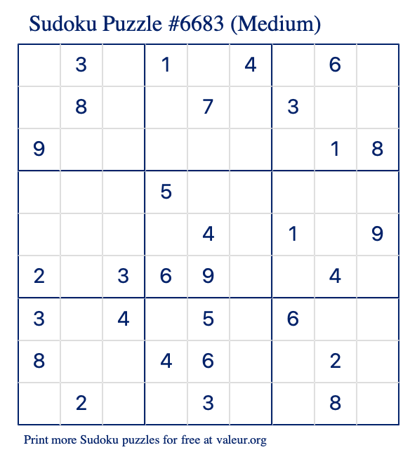 Free Printable Medium Sudoku Puzzle number 6683