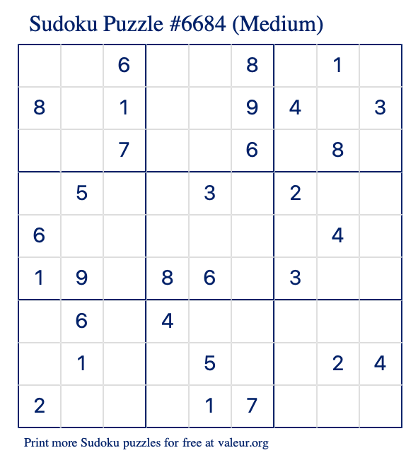 Free Printable Medium Sudoku Puzzle number 6684