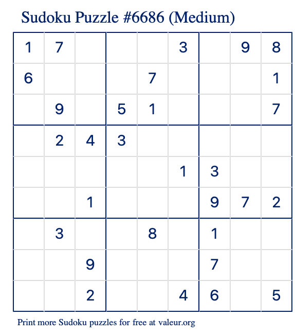 Free Printable Medium Sudoku Puzzle number 6686