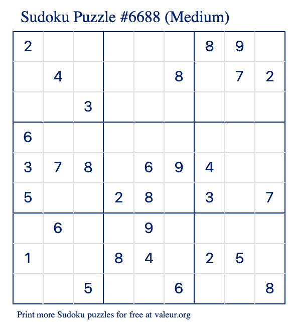 Free Printable Medium Sudoku Puzzle number 6688