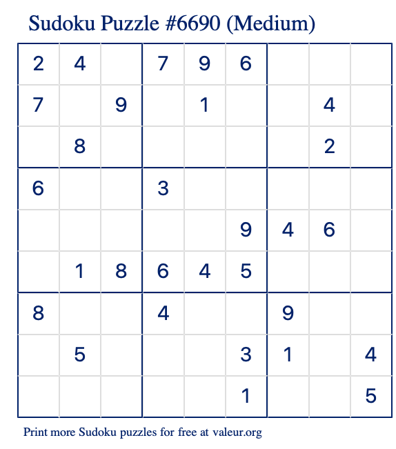 Free Printable Medium Sudoku Puzzle number 6690