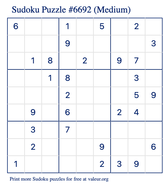 Free Printable Medium Sudoku Puzzle number 6692