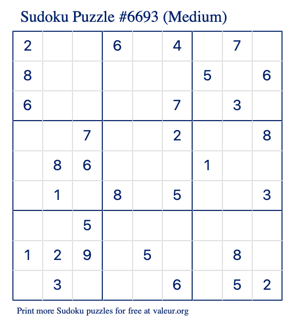 Free Printable Medium Sudoku Puzzle number 6693