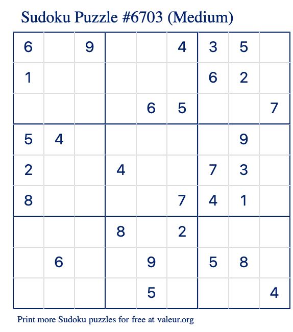 Free Printable Medium Sudoku Puzzle number 6703