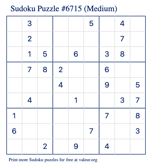 Free Printable Medium Sudoku Puzzle number 6715