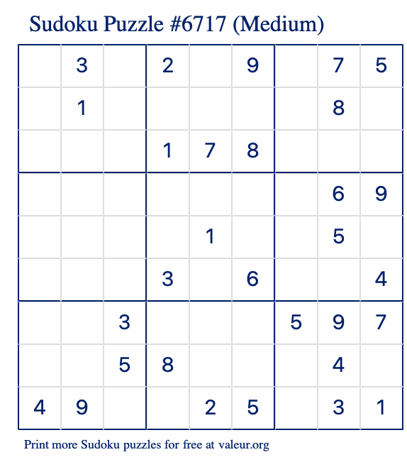 Free Printable Medium Sudoku Puzzle number 6717