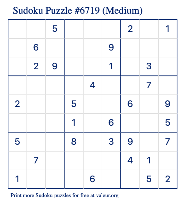 Free Printable Medium Sudoku Puzzle number 6719