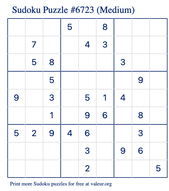 Free Printable Medium Sudoku Puzzle number 6723
