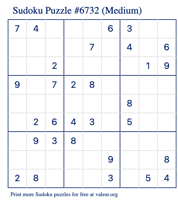 Free Printable Medium Sudoku Puzzle number 6732