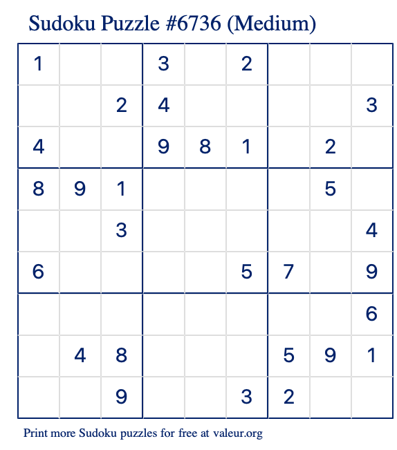 Free Printable Medium Sudoku Puzzle number 6736