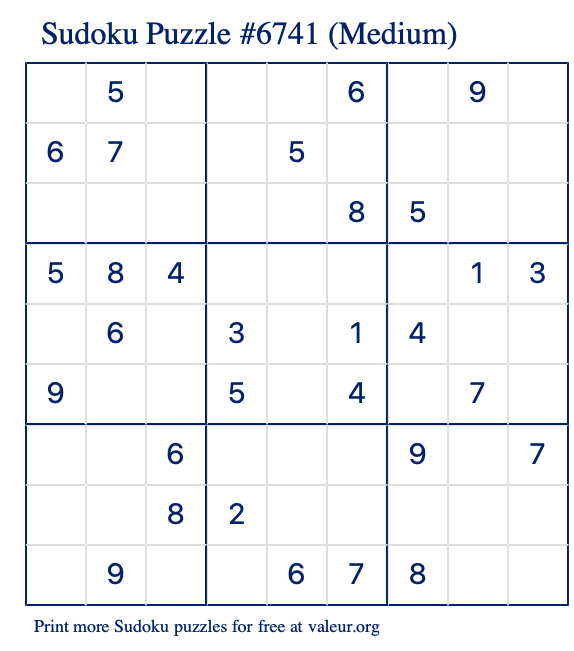 Free Printable Medium Sudoku Puzzle number 6741