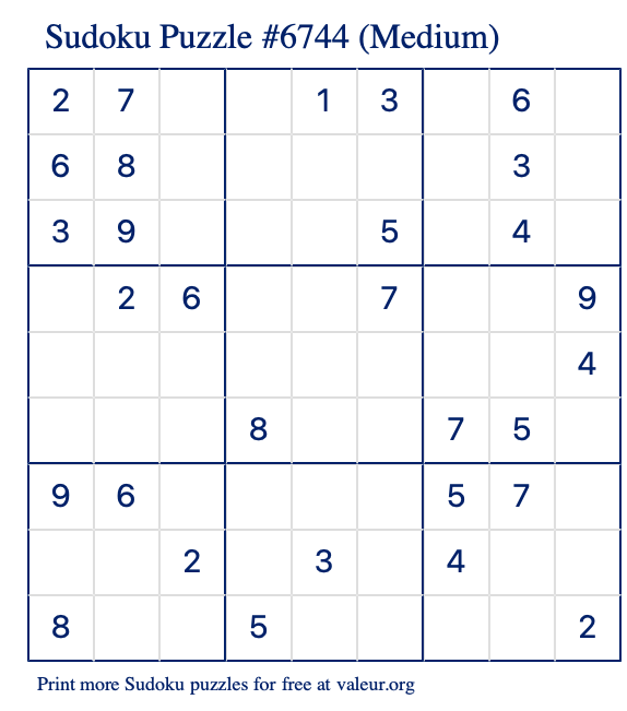 Free Printable Medium Sudoku Puzzle number 6744