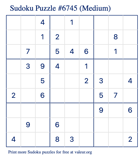 Free Printable Medium Sudoku Puzzle number 6745