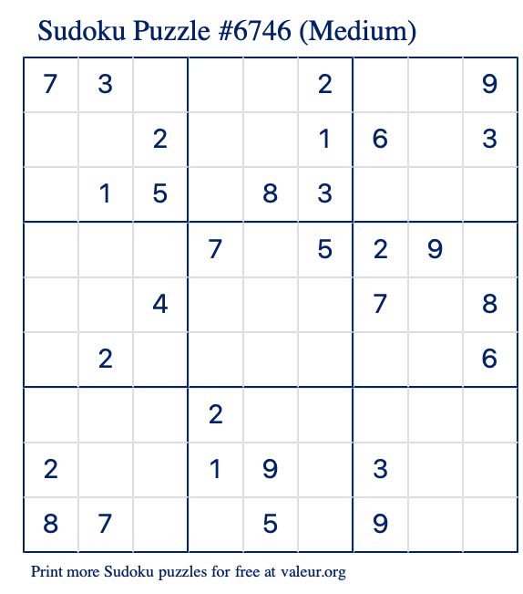 Free Printable Medium Sudoku Puzzle number 6746
