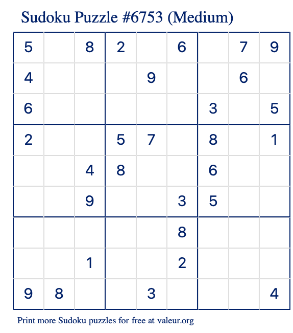 Free Printable Medium Sudoku Puzzle number 6753