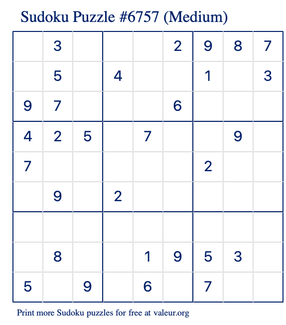 Free Printable Medium Sudoku Puzzle number 6757