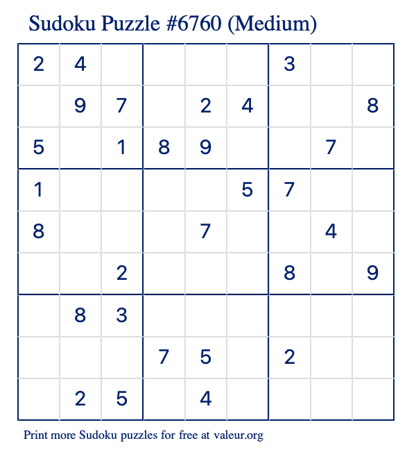 Free Printable Medium Sudoku Puzzle number 6760