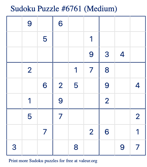 Free Printable Medium Sudoku Puzzle number 6761