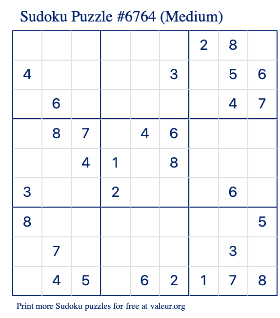 Free Printable Medium Sudoku Puzzle number 6764