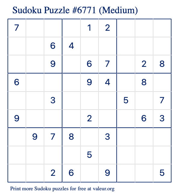 Free Printable Medium Sudoku Puzzle number 6771
