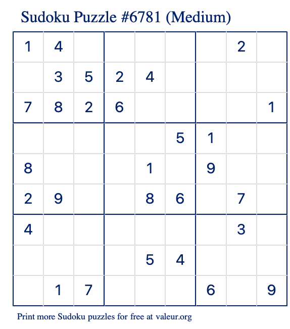 Free Printable Medium Sudoku Puzzle number 6781