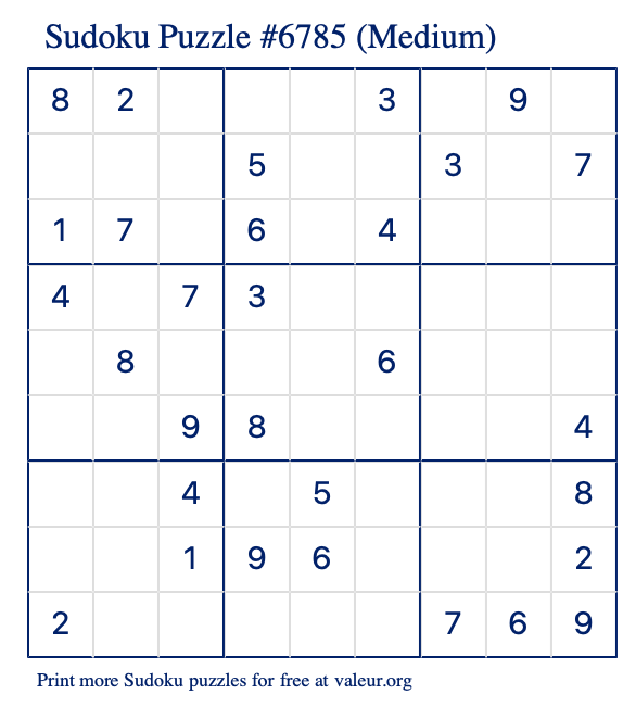 Free Printable Medium Sudoku Puzzle number 6785