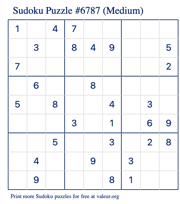 Free Printable Medium Sudoku Puzzle number 6787