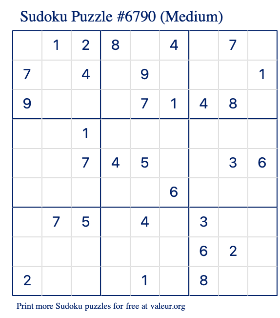 Free Printable Medium Sudoku Puzzle number 6790
